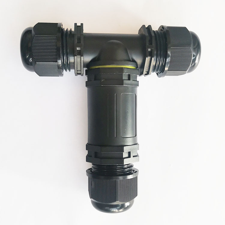 M25T型三通防水連接器IP68電纜電線連接器戶內(nèi)外直通電纜對接尼龍