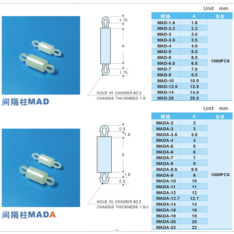 尼龍雙頭PC板隔離柱